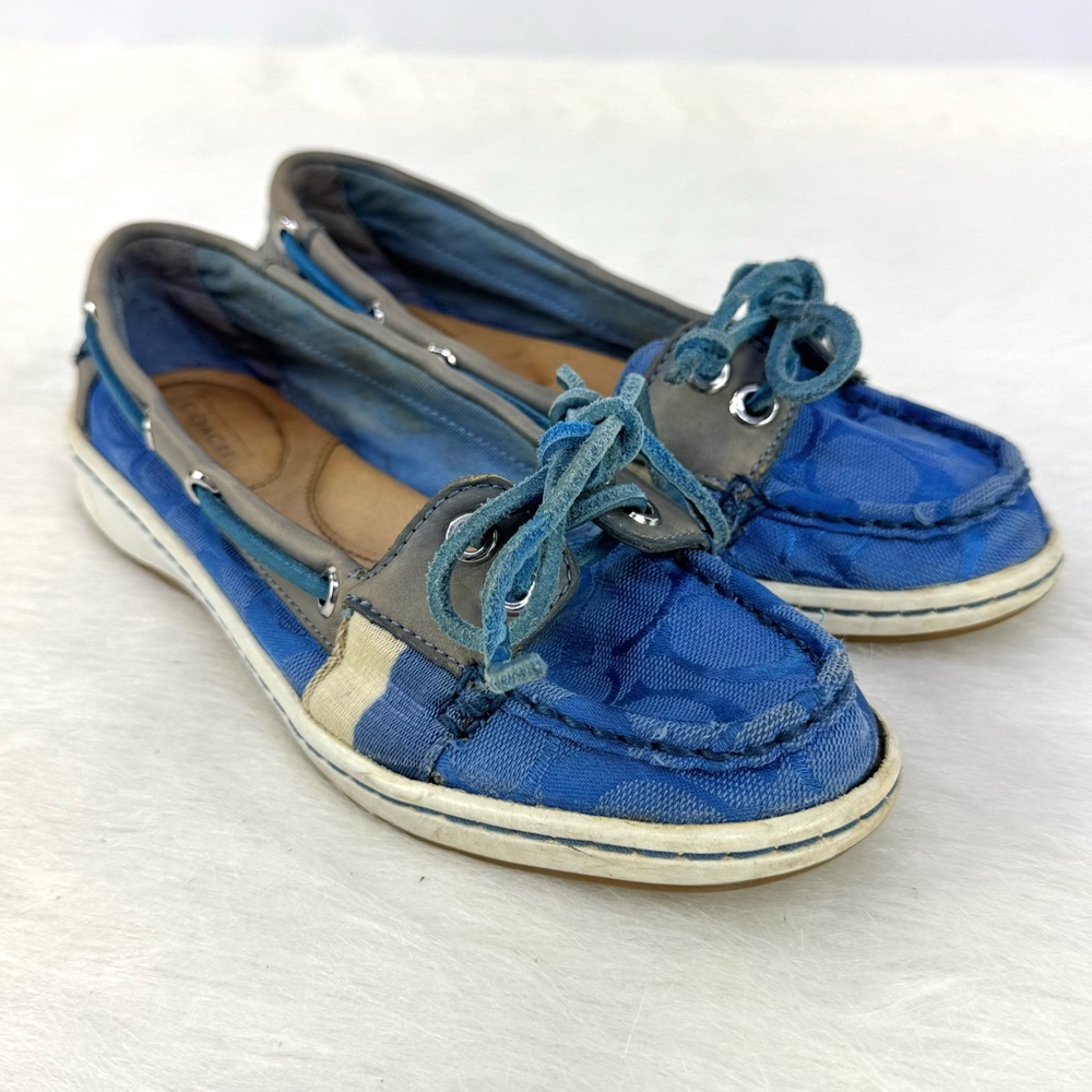 Coach Rainey Boat Shoe Loafers – Blue Canvas Slip-On Driving Moccasins – Size 6
